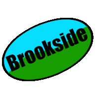 a green and blue oval with the word brookside in black