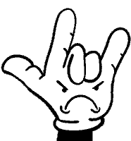 a cartoon hand making a rock and roll sign