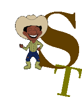 a cartoon of a cowboy standing next to a letter s