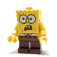 a lego figure of spongebob squarepants looks surprised