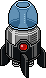 a pixel art illustration of a rocket with a red light on it .