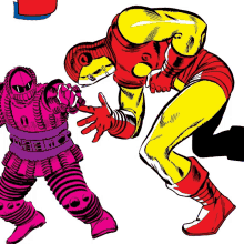 a comic book drawing of a man in a red and yellow suit