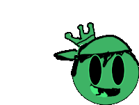 a drawing of a green ball with a crown on it 's head .