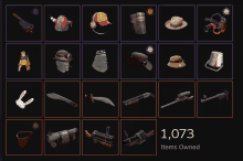 a display of items with 1,073 items owned on the bottom