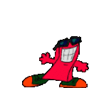 a cartoon character is wearing sunglasses and a red shirt .