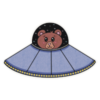 a cartoon of a teddy bear in a spaceship