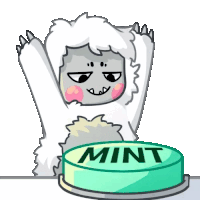 a cartoon yeti is pushing a mint button