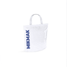 a white tote bag with mikmak written on the side