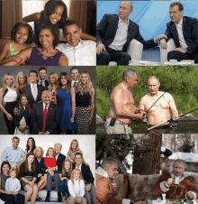 a collage of pictures of presidents and their families including obama trump and putin