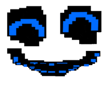 a pixel art of a face with blue eyes