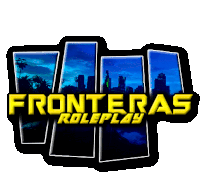 a logo for fronteras roleplay shows a city skyline at night