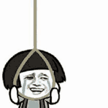 a cartoon of a man crying while hanging from a noose .