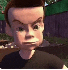 a close up of a cartoon character 's face from toy story .