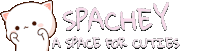 a logo for spachey a space for cuties with a cat on it