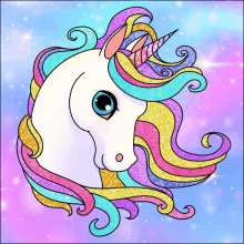 an illustration of a unicorn with a rainbow mane and horn