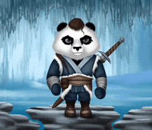 a panda bear holding a sword and a dagger