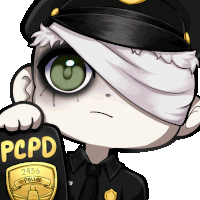 a cartoon drawing of a police officer holding a badge that says pcpd