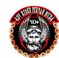 a logo for adv rider pernah muda with a bearded man on it