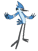 a drawing of a blue bird with a very long leg