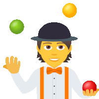 a man wearing a hat and bow tie is juggling three balls