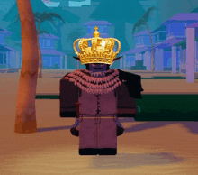 a cartoon character wearing a gold crown and a pink scarf