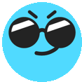 a blue smiley face with sunglasses and a tongue sticking out of it .