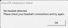 a screenshot of a computer screen that says steam vr initialization failed