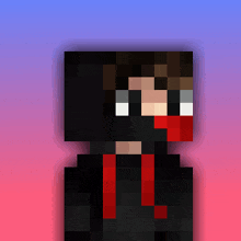 a pixel art of a person wearing a black hoodie and a red scarf around their neck