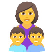 a cartoon illustration of a woman with two boys on her shoulders