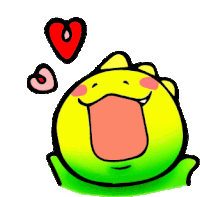 a cartoon of a frog with two hearts above it 's head