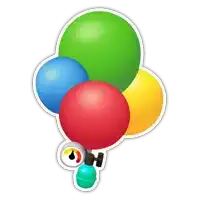 a bunch of colorful balloons with a sticker that says oh on it