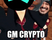 a gm crypto meme with a man in a mask