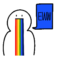 a drawing of a person with a rainbow coming out of their mouth and a speech bubble that says eww