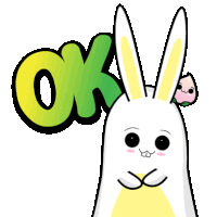 a cartoon of a rabbit with the word ok above its head