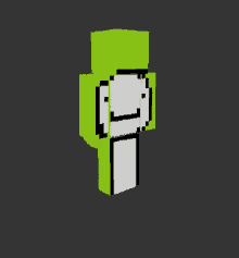 a minecraft character with a green head and white pants is walking on a black background .