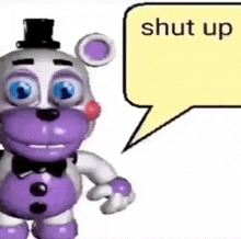 a cartoon character with a speech bubble that says shut up