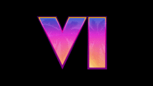 the letter v is surrounded by palm trees in a colorful gradient