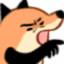 a cartoon fox is covering its mouth with its paw and pointing .