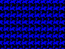 a blue background with a black pattern of elephants