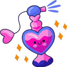 a cartoon illustration of a heart shaped perfume bottle spraying