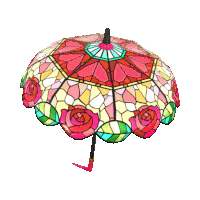 a stained glass umbrella with roses and leaves