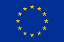 a blue background with a circle of yellow stars on it