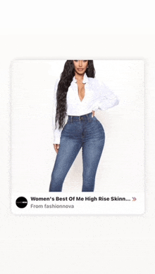 a picture of a woman in a white shirt and blue jeans from fashionnova