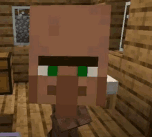 a minecraft character with green eyes is standing in a room