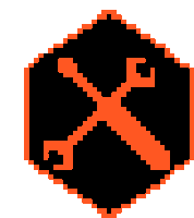 a pixel art of a wrench and a hammer in a square .