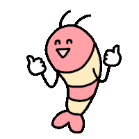 a cartoon drawing of a shrimp giving two thumbs up