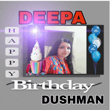 a birthday card for deepa with a picture of a woman holding a cupcake