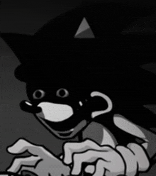 a black and white drawing of a cartoon character , sonic the hedgehog , wearing a mask .