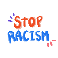 a sticker that says stop racism in red and blue