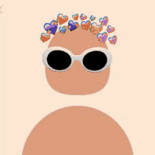 a cartoon character wearing sunglasses and a crown of hearts on his head .